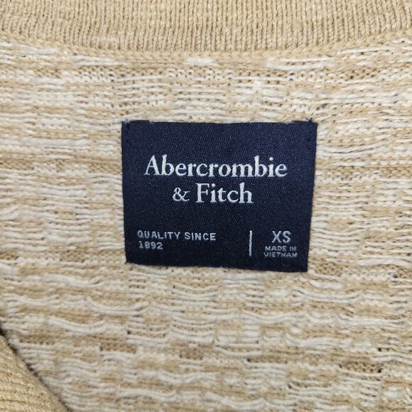 Abercrombie and Fitch Mens Knit Button Up Polo Sweater Size XS Brown Cream Retro - Picture 2 of 8